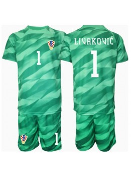 Hrvatska Dominik Livakovic #1 Golmanski Dječji Gostujuci Dres kompleti EP 2024 Kratak Rukavima (+ kratke hlače)